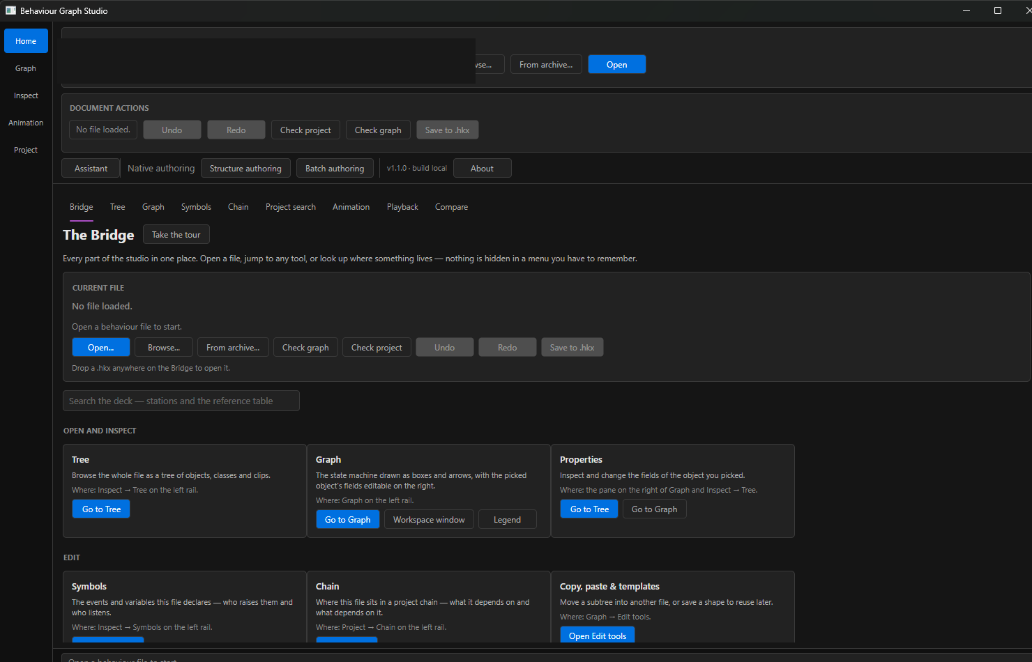 Behavior Graph Studio Bridge home screen
